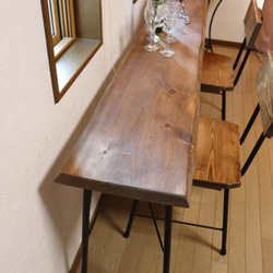 w1660一枚板ヒノキ　カウンターテーブル　 ダイニングテーブル　在宅デスク　テレワーク　アンティーク風 5枚目の画像