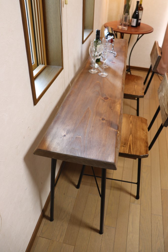 w1660一枚板ヒノキ　カウンターテーブル　 ダイニングテーブル　在宅デスク　テレワーク　アンティーク風 5枚目の画像