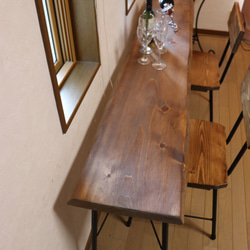 w1660一枚板ヒノキ　カウンターテーブル　 ダイニングテーブル　在宅デスク　テレワーク　アンティーク風 6枚目の画像
