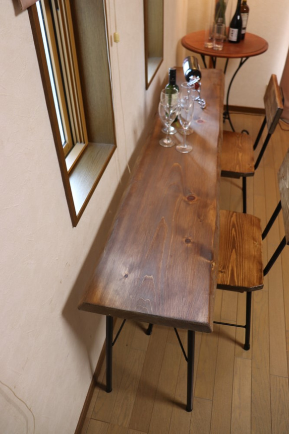 w1660一枚板ヒノキ　カウンターテーブル　 ダイニングテーブル　在宅デスク　テレワーク　アンティーク風 6枚目の画像
