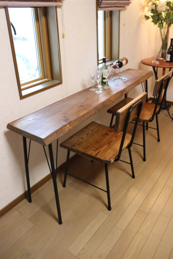 w1660一枚板ヒノキ　カウンターテーブル　 ダイニングテーブル　在宅デスク　テレワーク　アンティーク風 7枚目の画像