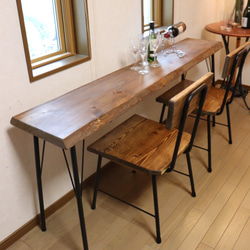 w1660一枚板ヒノキ　カウンターテーブル　 ダイニングテーブル　在宅デスク　テレワーク　アンティーク風 9枚目の画像