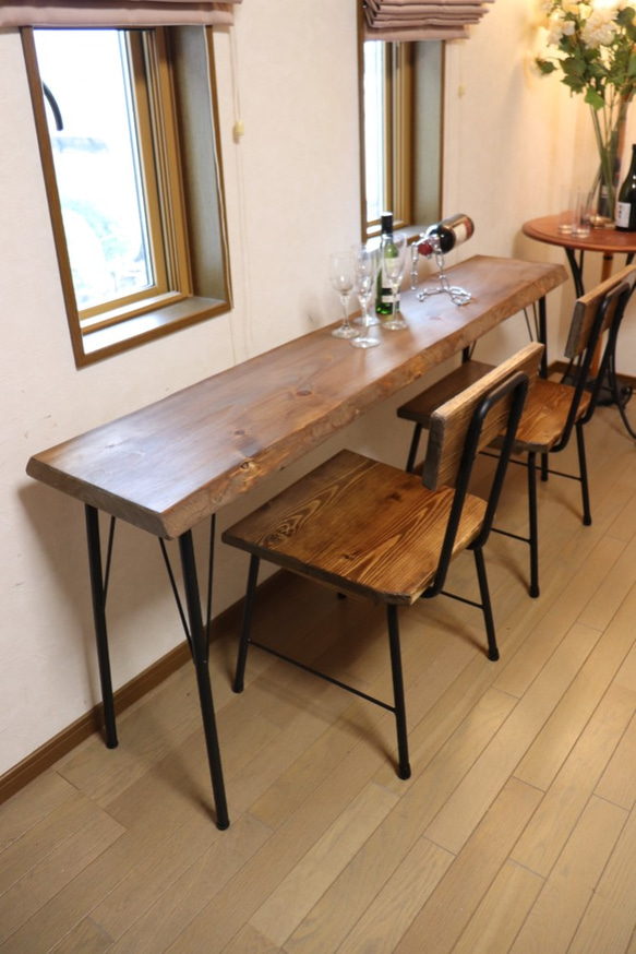 w1660一枚板ヒノキ　カウンターテーブル　 ダイニングテーブル　在宅デスク　テレワーク　アンティーク風 9枚目の画像