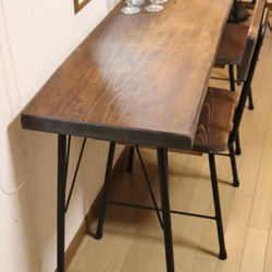 w1730　一枚板ヒノキ　カフェ カウンターテーブル　ダイニングテーブル　在宅デスク　テレワーク　アンティーク風 1枚目の画像