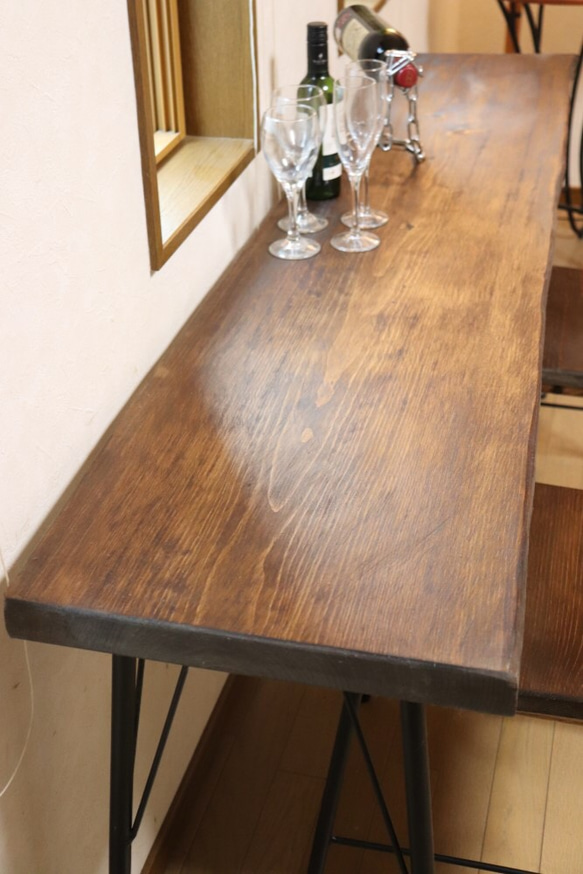 w1730　一枚板ヒノキ　カフェ カウンターテーブル　ダイニングテーブル　在宅デスク　テレワーク　アンティーク風 2枚目の画像