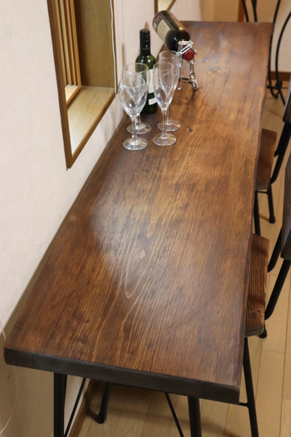 w1730　一枚板ヒノキ　カフェ カウンターテーブル　ダイニングテーブル　在宅デスク　テレワーク　アンティーク風 6枚目の画像