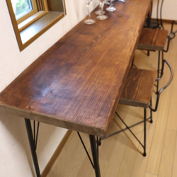 ｗ1710　一枚板ヒノキ　カウンターテーブル　 カフェ ダイニングテーブル　在宅勤務　テレワーク　アンティーク風 2枚目の画像