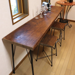 ｗ1710　一枚板ヒノキ　カウンターテーブル　 カフェ ダイニングテーブル　在宅勤務　テレワーク　アンティーク風 3枚目の画像