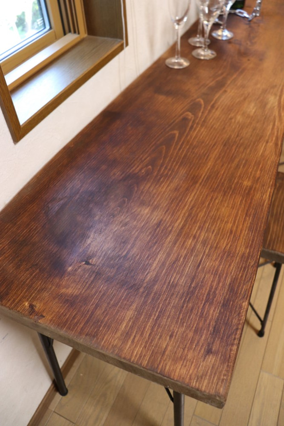 ｗ1710　一枚板ヒノキ　カウンターテーブル　 カフェ ダイニングテーブル　在宅勤務　テレワーク　アンティーク風 4枚目の画像