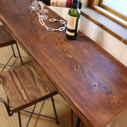 ｗ1710　一枚板ヒノキ　カウンターテーブル　 カフェ ダイニングテーブル　在宅勤務　テレワーク　アンティーク風 7枚目の画像