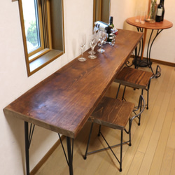 ｗ1710　一枚板ヒノキ　カウンターテーブル　 カフェ ダイニングテーブル　在宅勤務　テレワーク　アンティーク風 9枚目の画像