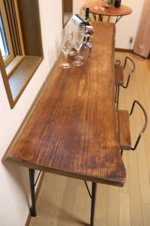 ｗ1620　一枚板ヒノキ　カウンターテーブル　 カフェ ダイニングテーブル　在宅勤務　テレワーク　アンティーク風 5枚目の画像