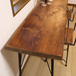 ｗ1715　一枚板ヒノキ　カウンターテーブル　 カフェ ダイニングテーブル　在宅勤務　テレワーク　アンティーク風 2枚目の画像