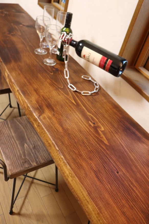 ｗ1715　一枚板ヒノキ　カウンターテーブル　 カフェ ダイニングテーブル　在宅勤務　テレワーク　アンティーク風 6枚目の画像