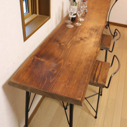 ｗ1715　一枚板ヒノキ　カウンターテーブル　 カフェ ダイニングテーブル　在宅勤務　テレワーク　アンティーク風 7枚目の画像