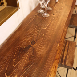 ｗ1670　一枚板ヒノキ　カウンターテーブル　 カフェ ダイニングテーブル　在宅勤務　テレワーク　アンティーク風 2枚目の画像
