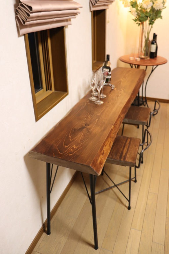 ｗ1670　一枚板ヒノキ　カウンターテーブル　 カフェ ダイニングテーブル　在宅勤務　テレワーク　アンティーク風 5枚目の画像