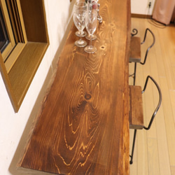 ｗ1670　一枚板ヒノキ　カウンターテーブル　 カフェ ダイニングテーブル　在宅勤務　テレワーク　アンティーク風 8枚目の画像