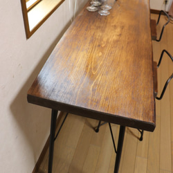 w1730　一枚板ヒノキ　カフェ カウンターテーブル　ダイニングテーブル　在宅デスク　テレワーク　アンティーク風 2枚目の画像