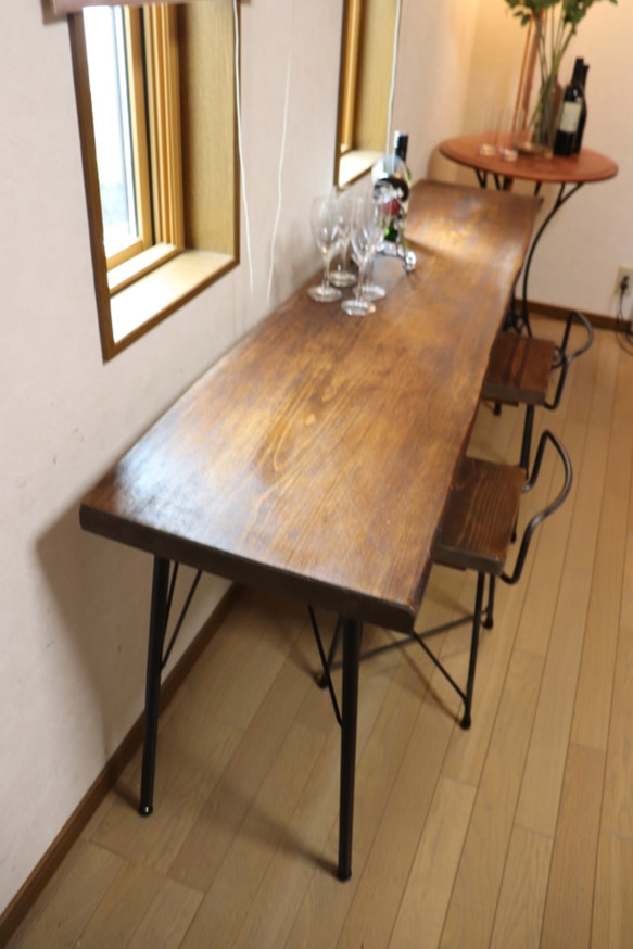w1730　一枚板ヒノキ　カフェ カウンターテーブル　ダイニングテーブル　在宅デスク　テレワーク　アンティーク風 3枚目の画像
