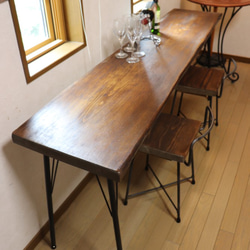 w1730　一枚板ヒノキ　カフェ カウンターテーブル　ダイニングテーブル　在宅デスク　テレワーク　アンティーク風 4枚目の画像
