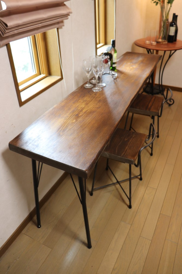 w1730　一枚板ヒノキ　カフェ カウンターテーブル　ダイニングテーブル　在宅デスク　テレワーク　アンティーク風 4枚目の画像
