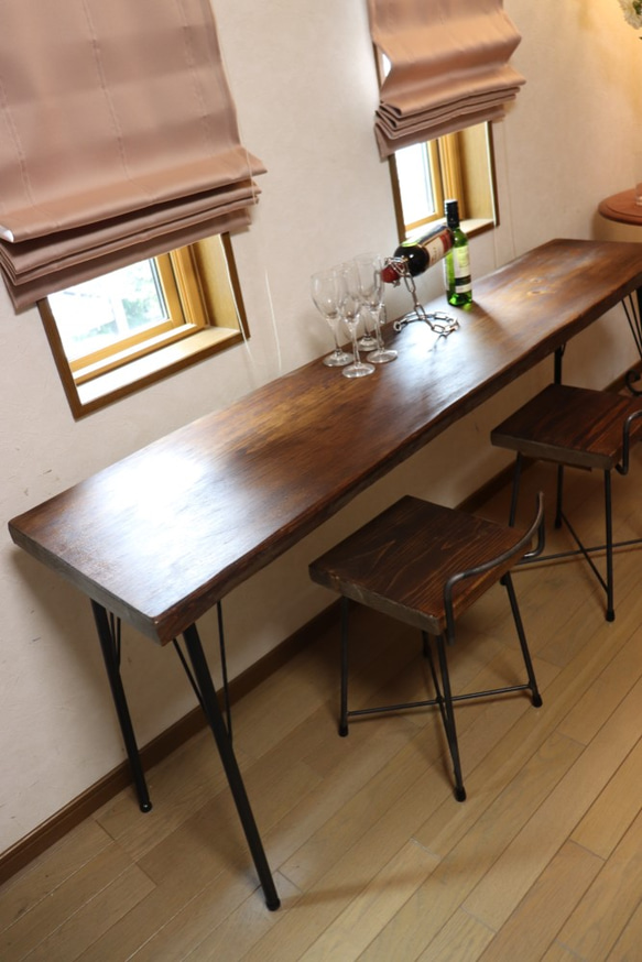 w1730　一枚板ヒノキ　カフェ カウンターテーブル　ダイニングテーブル　在宅デスク　テレワーク　アンティーク風 7枚目の画像