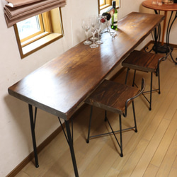 w1730　一枚板ヒノキ　カフェ カウンターテーブル　ダイニングテーブル　在宅デスク　テレワーク　アンティーク風 9枚目の画像