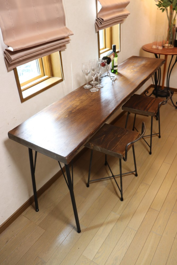 w1730　一枚板ヒノキ　カフェ カウンターテーブル　ダイニングテーブル　在宅デスク　テレワーク　アンティーク風 9枚目の画像
