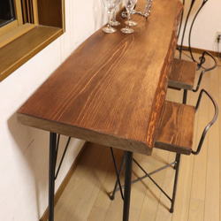 ｗ1520　一枚板ヒノキ　カウンターテーブル　 カフェ ダイニングテーブル　在宅勤務　テレワーク　アンティーク風 1枚目の画像