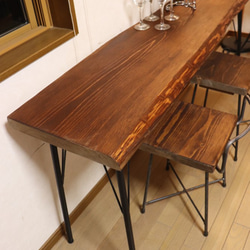 ｗ1520　一枚板ヒノキ　カウンターテーブル　 カフェ ダイニングテーブル　在宅勤務　テレワーク　アンティーク風 2枚目の画像