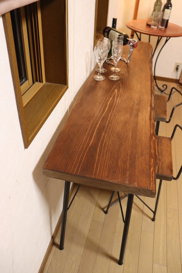 ｗ1520　一枚板ヒノキ　カウンターテーブル　 カフェ ダイニングテーブル　在宅勤務　テレワーク　アンティーク風 5枚目の画像