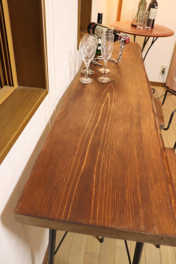 ｗ1520　一枚板ヒノキ　カウンターテーブル　 カフェ ダイニングテーブル　在宅勤務　テレワーク　アンティーク風 6枚目の画像