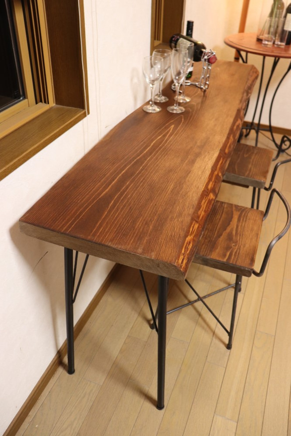 ｗ1520　一枚板ヒノキ　カウンターテーブル　 カフェ ダイニングテーブル　在宅勤務　テレワーク　アンティーク風 7枚目の画像