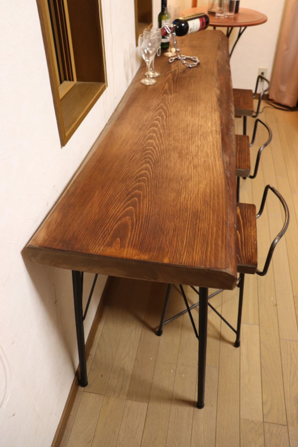ｗ1890厚５5一枚板ヒノキカウンターテーブル　 カフェ ダイニングテーブル在宅勤務　テレワーク　アンティーク風 5枚目の画像