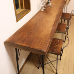 ｗ1890厚５5一枚板ヒノキカウンターテーブル　 カフェ ダイニングテーブル在宅勤務　テレワーク　アンティーク風 8枚目の画像