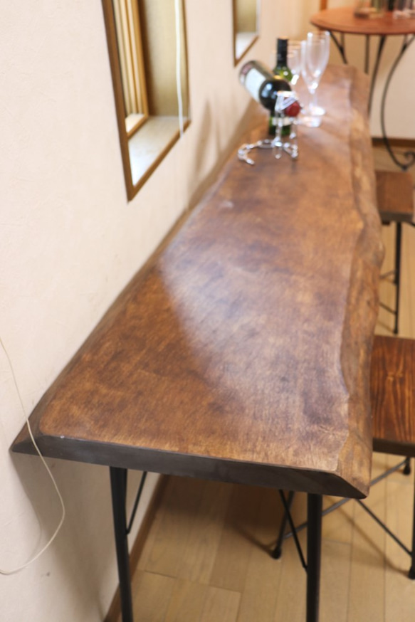 ｗ１７７０一枚板　樺桜（カバザクラ）カウンターテーブル　 カフェ ダイニングテーブル在宅勤務　テレワーク　アンティーク風 2枚目の画像