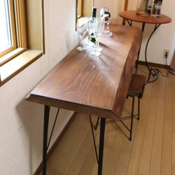 ｗ1410一枚板ヒノキカウンターテーブル 厚45　 カフェ ダイニングテーブル在宅勤務　テレワーク　アンティーク風 1枚目の画像