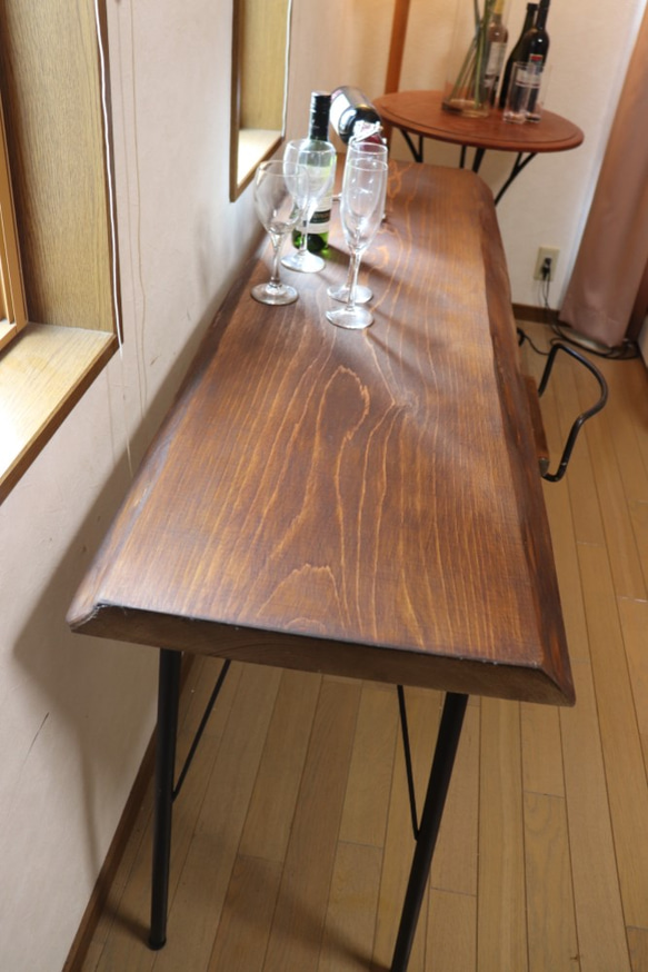 ｗ1410一枚板ヒノキカウンターテーブル 厚45　 カフェ ダイニングテーブル在宅勤務　テレワーク　アンティーク風 8枚目の画像