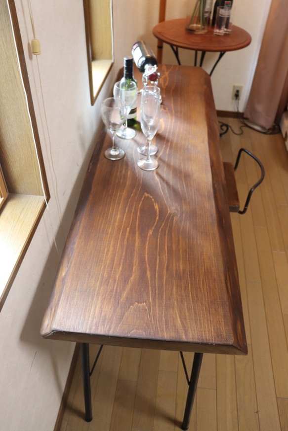 ｗ1410一枚板ヒノキカウンターテーブル 厚45　 カフェ ダイニングテーブル在宅勤務　テレワーク　アンティーク風 2枚目の画像