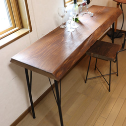 ｗ1410一枚板ヒノキカウンターテーブル 厚45　 カフェ ダイニングテーブル在宅勤務　テレワーク　アンティーク風 10枚目の画像