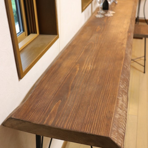 長い！w2200一枚板ヒノキカウンターテーブル 厚50 カフェ ダイニング