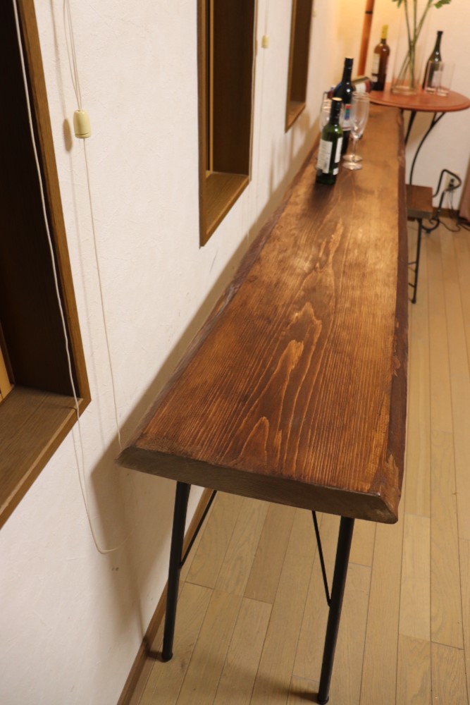 長い！ｗ2250一枚板ヒノキカウンターテーブル 厚50 カフェ