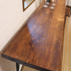 長いｗ1825一枚板ヒノキカウンターテーブル 　カフェ ダイニングテーブル在宅勤務　テレワーク　アンティーク風 2枚目の画像