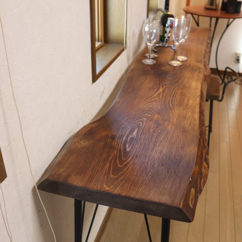 w1725一枚板ヒノキカウンターテーブル カフェ ダイニングテーブル在宅