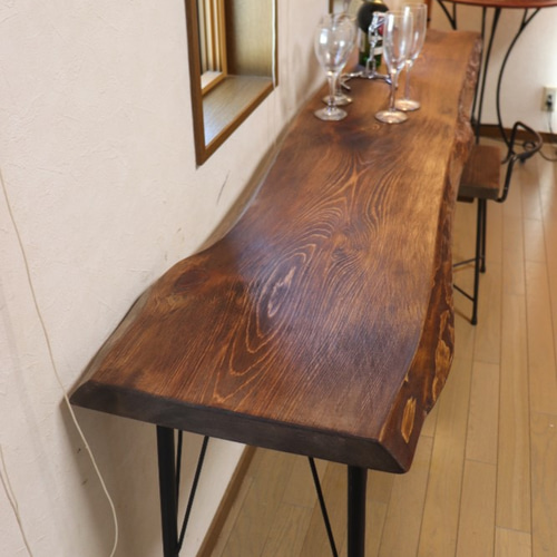 w1725一枚板ヒノキカウンターテーブル カフェ ダイニングテーブル在宅