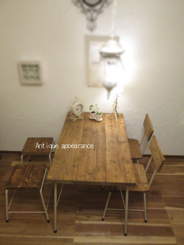 【サイズ約W1200×D700】アンティーク風ダイニングテーブル・鉄脚アイアン　テーブル サンディーブラウン