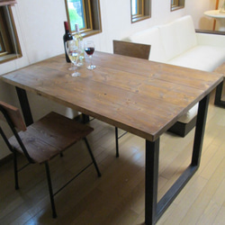 【サイズ約W1300×D750】アンティーク風ダイニングテーブル・角鉄脚アイアン　テーブル 4枚目の画像