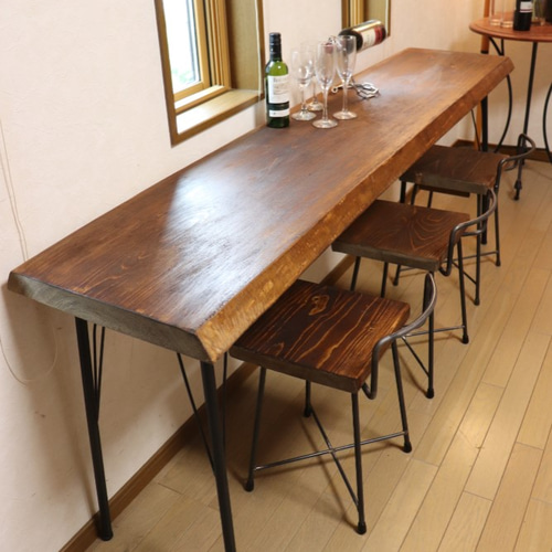 長いw1930一枚板ヒノキカウンターテーブル カフェ ダイニングテーブル