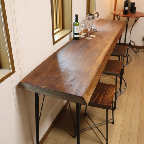 長いw1930一枚板ヒノキカウンターテーブル カフェ ダイニングテーブル